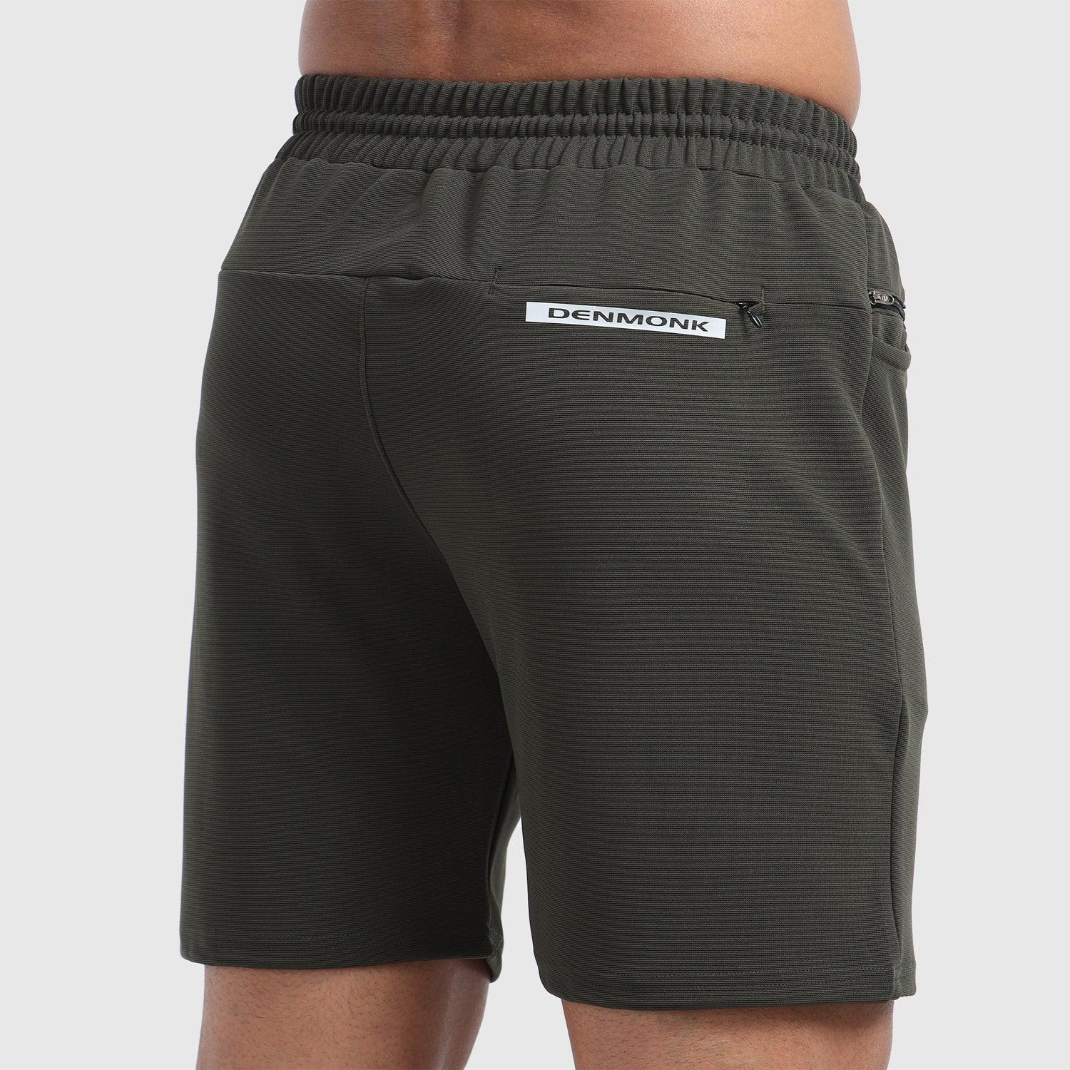 Denmonk's fashionable Retroglide Shorts core olive shorts for men will boost your level of gym fitness.