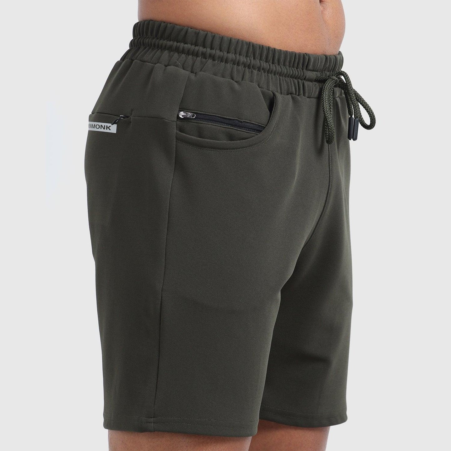 Denmonk's fashionable Retroglide Shorts core olive shorts for men will boost your level of gym fitness.