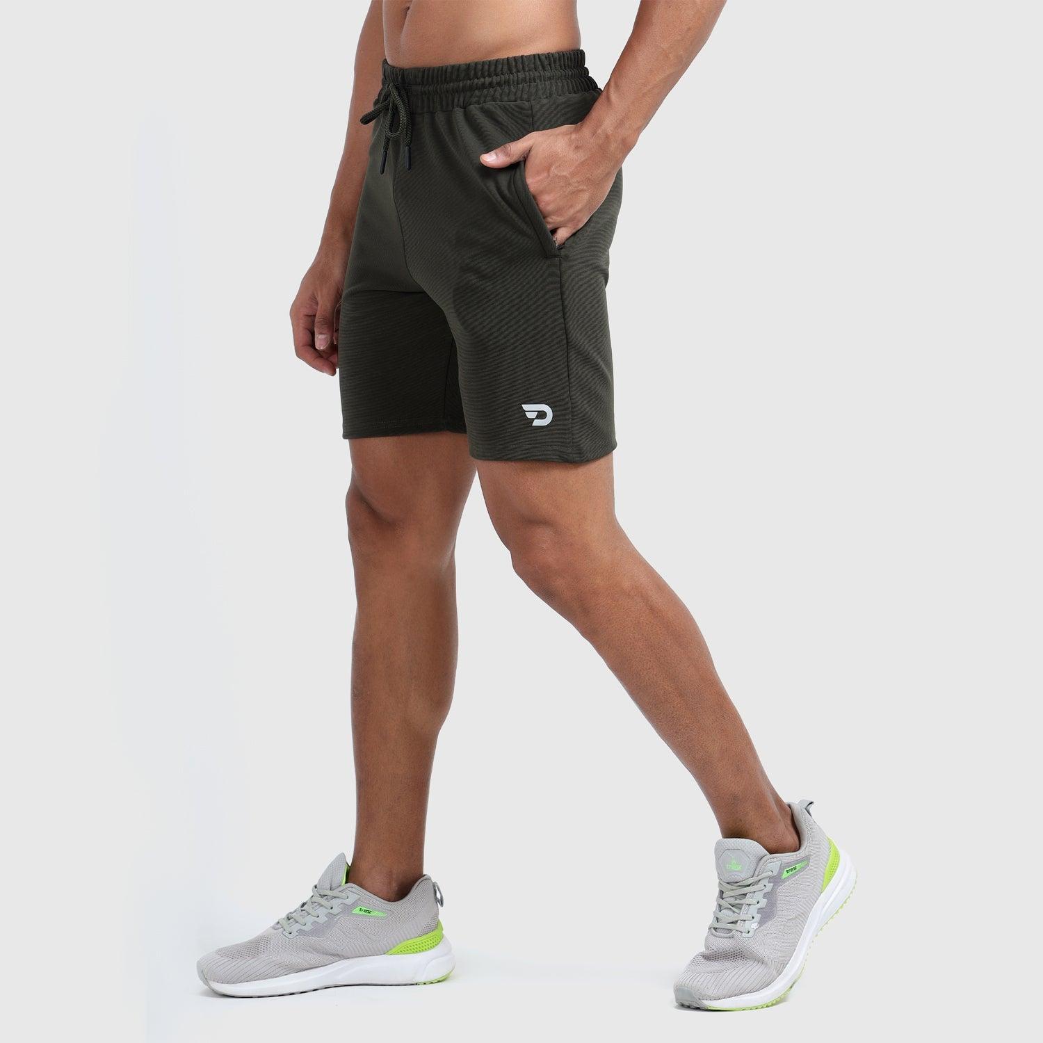 Denmonk's fashionable Trekready core olive shorts for men will boost your level of gym fitness.