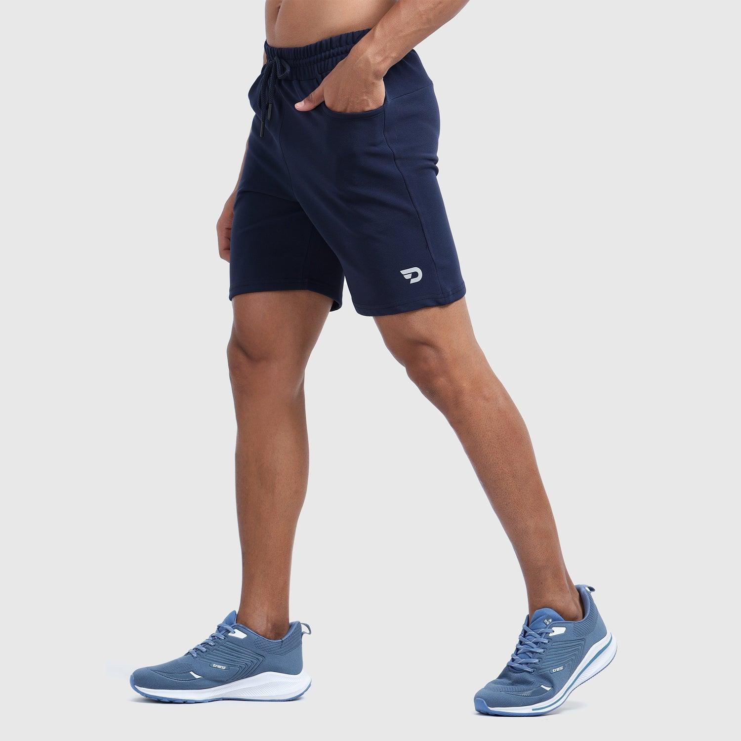 Denmonk's fashionable Retroglide Shorts midnight navy shorts for men will boost your level of gym fitness.