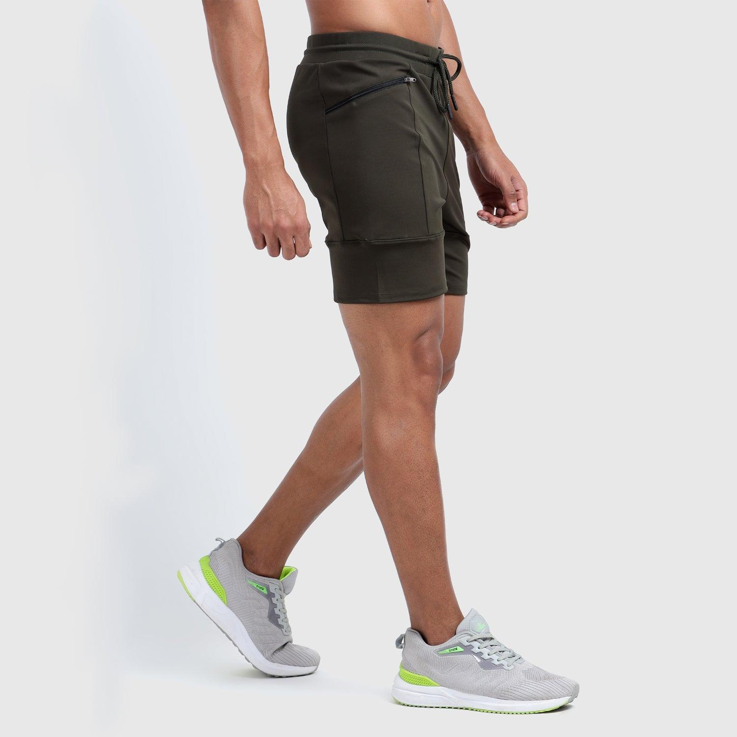 Denmonk's fashionable Power Shorts core olive shorts for men will boost your level of gym fitness.