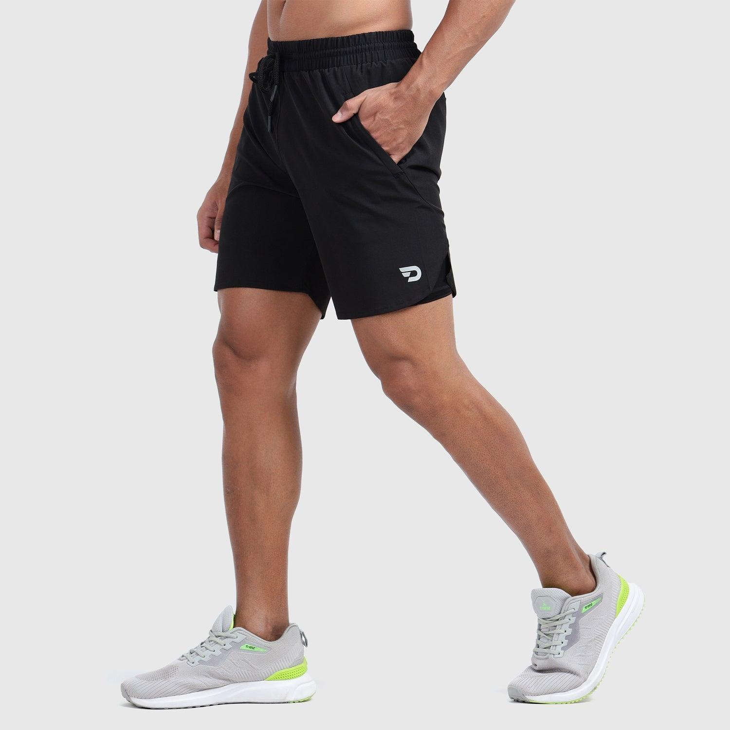 Denmonk's fashionable 2-IN-1 SHORTS black shorts for men will boost your level of gym fitness.