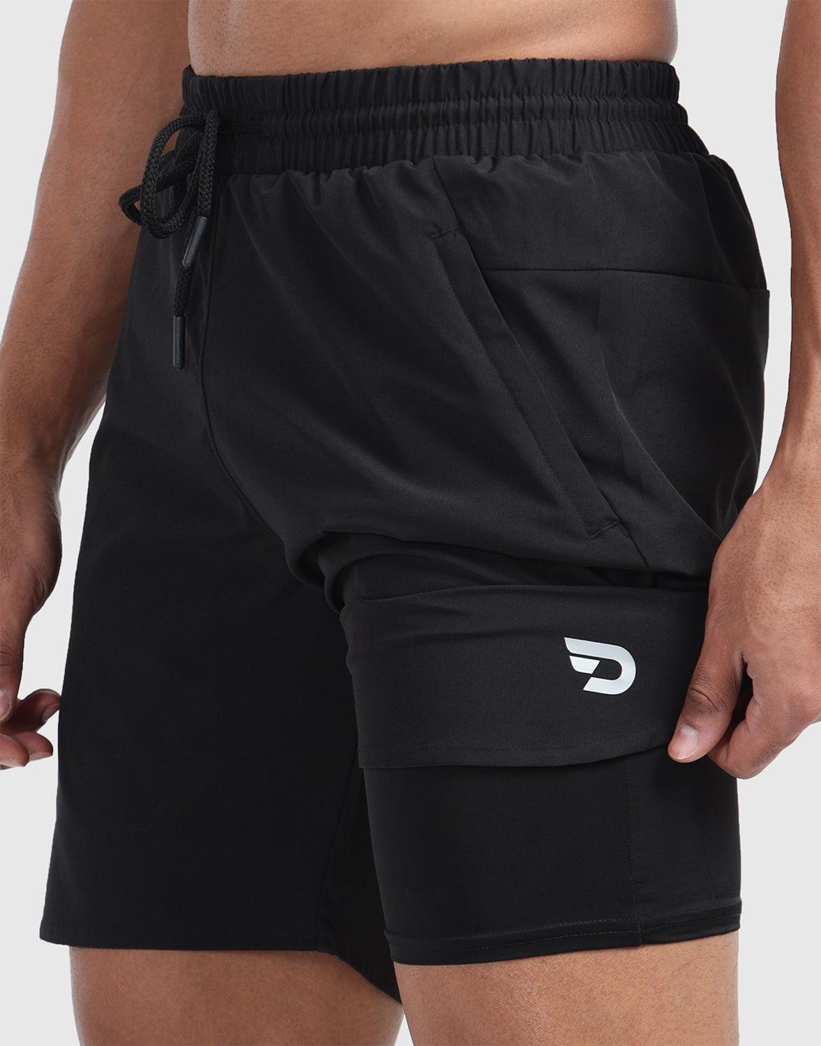 Denmonk's fashionable 2-IN-1 SHORTS black shorts for men will boost your level of gym fitness.