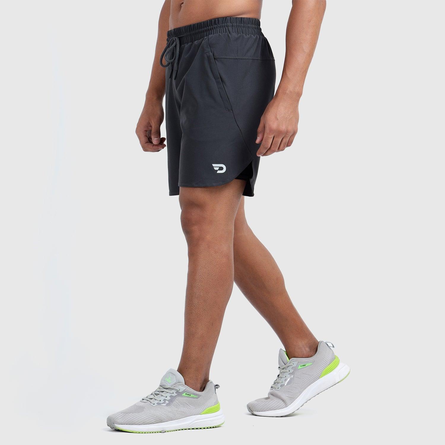 Denmonk's fashionable 2-IN-1 SHORTS charcoal shorts for men will boost your level of gym fitness.