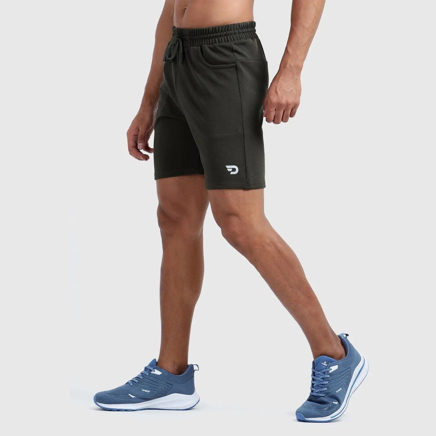 Denmonk's fashionable Retroglide Shorts core olive shorts for men will boost your level of gym fitness.