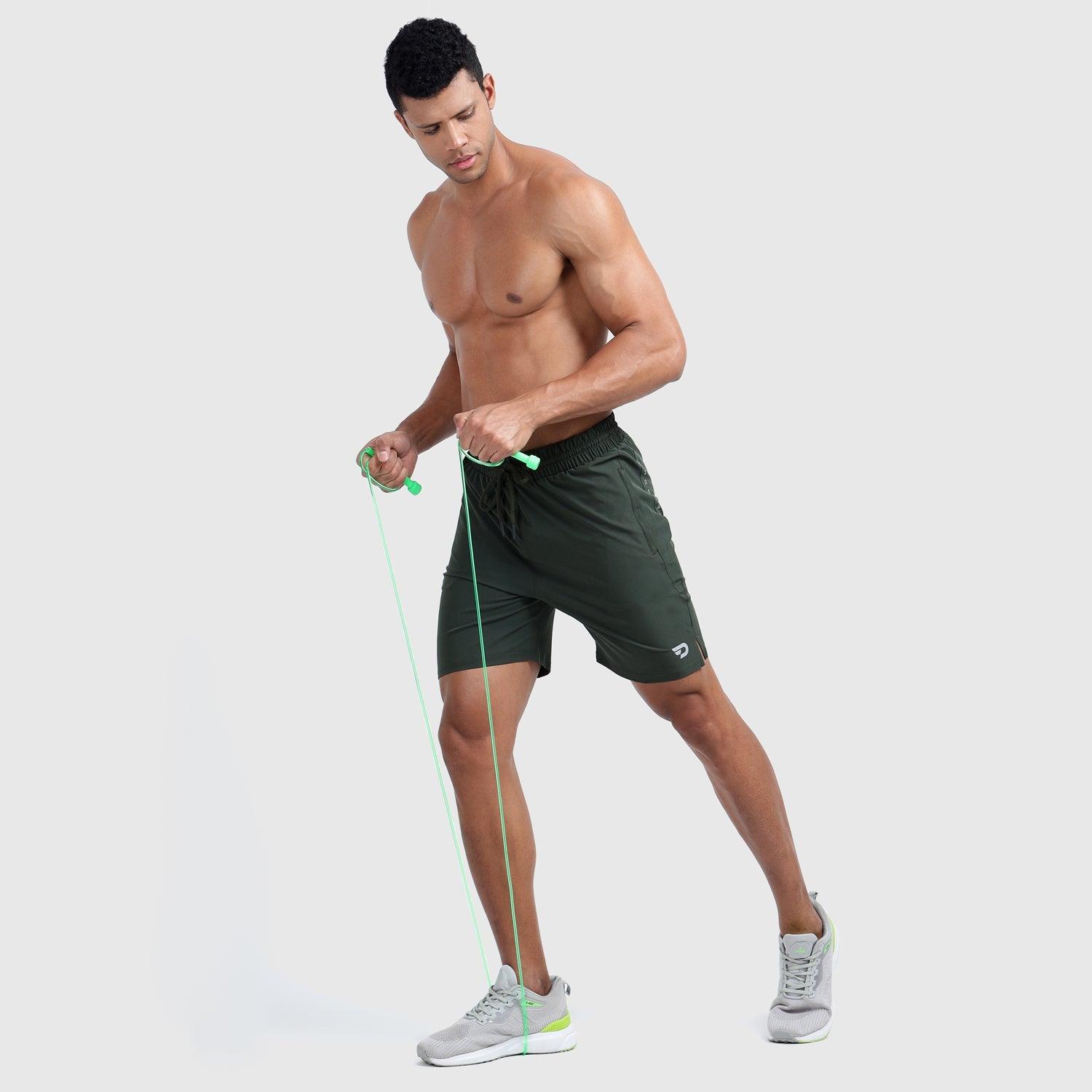 Denmonk's fashionable Coastline Comfort core olive shorts for men will boost your level of gym fitness.