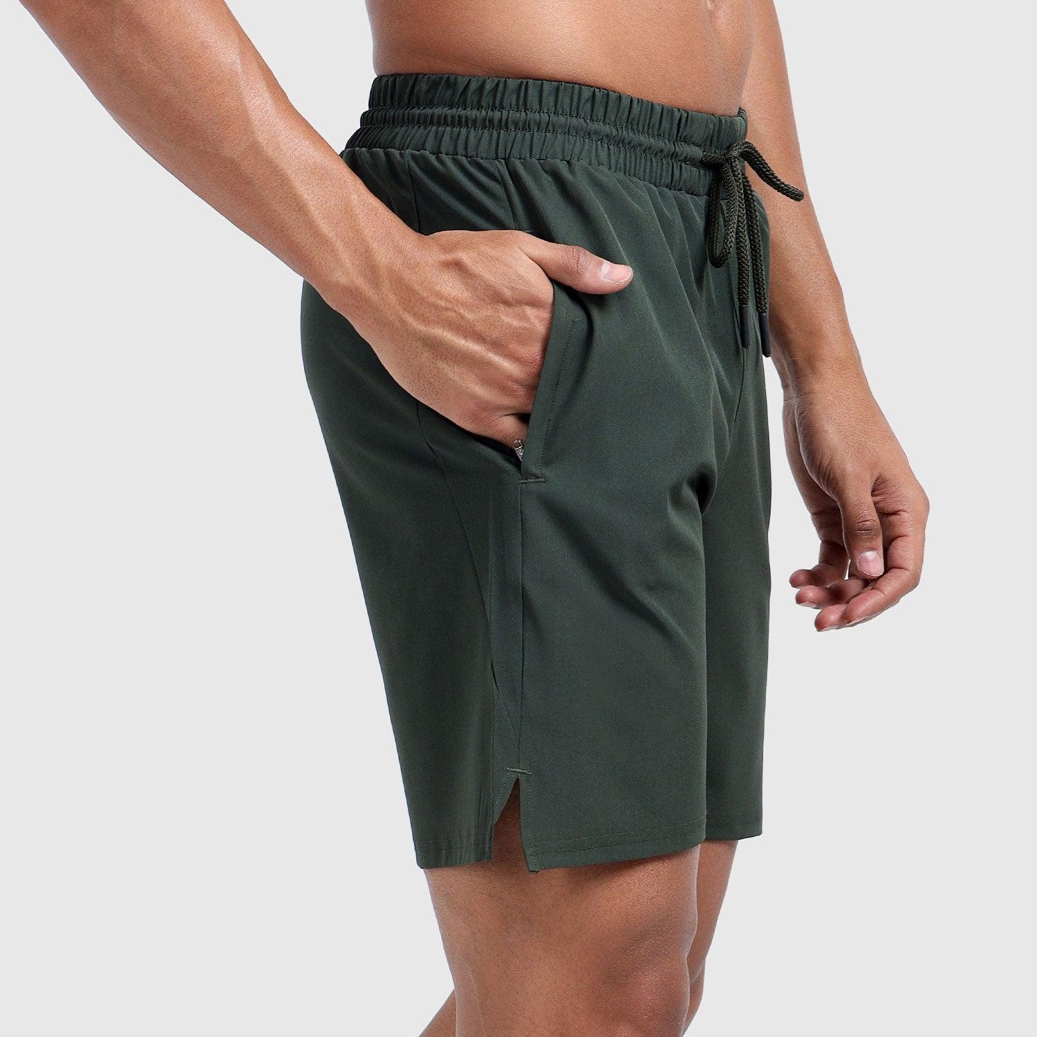 Denmonk's fashionable Coastline Comfort core olive shorts for men will boost your level of gym fitness.