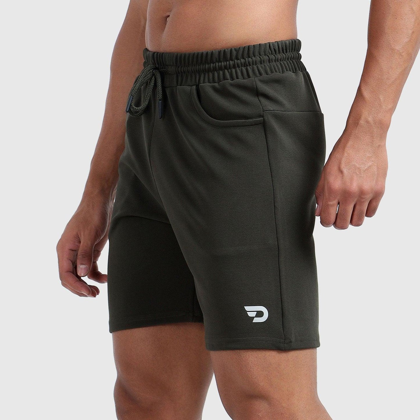 Denmonk's fashionable Retroglide Shorts core olive shorts for men will boost your level of gym fitness.